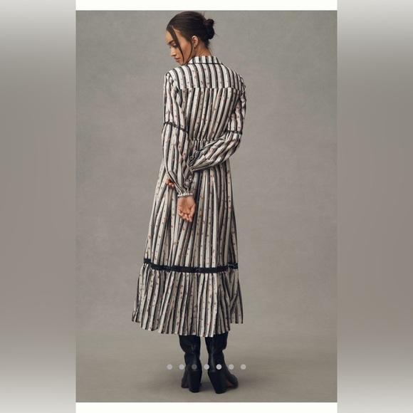 Anthropologie Black and White Buttoned Long Sleeve Dress - Picture 2 of 9